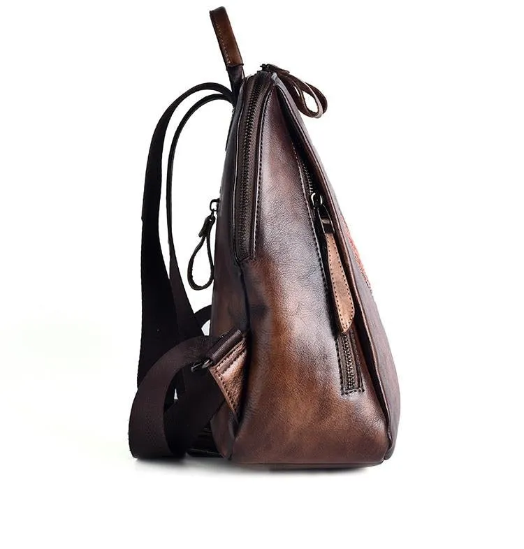 Regal Embossed Leather Backpack for Women - Black/Brown/Green/Maroon