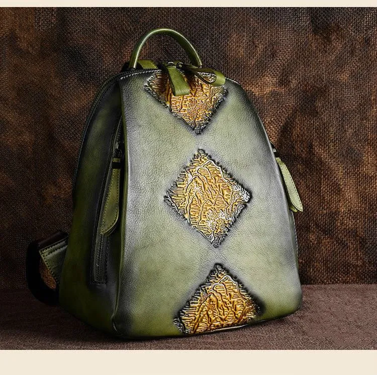 Regal Embossed Leather Backpack for Women - Black/Brown/Green/Maroon