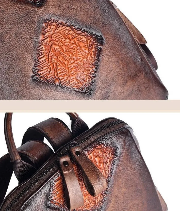 Regal Embossed Leather Backpack for Women - Black/Brown/Green/Maroon