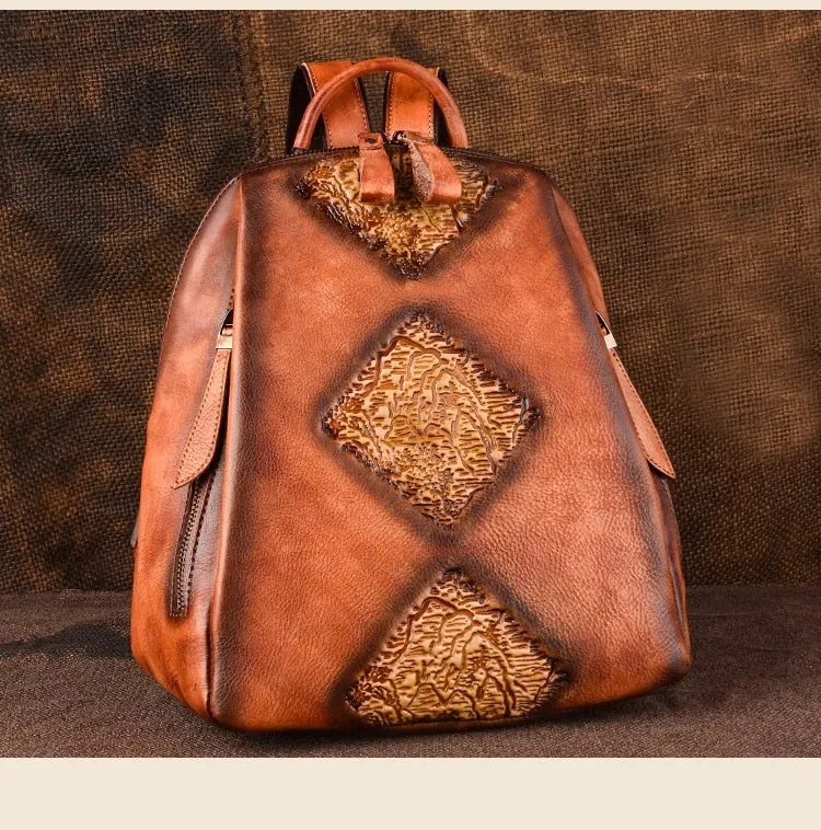 Regal Embossed Leather Backpack for Women - Black/Brown/Green/Maroon