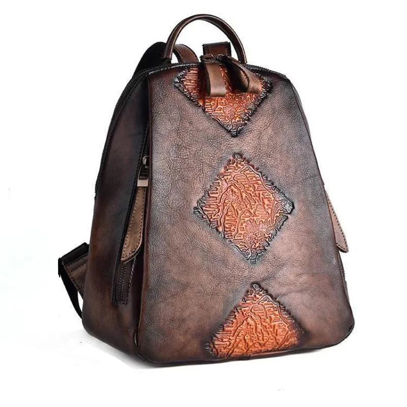 Regal Embossed Leather Backpack for Women - Black/Brown/Green/Maroon