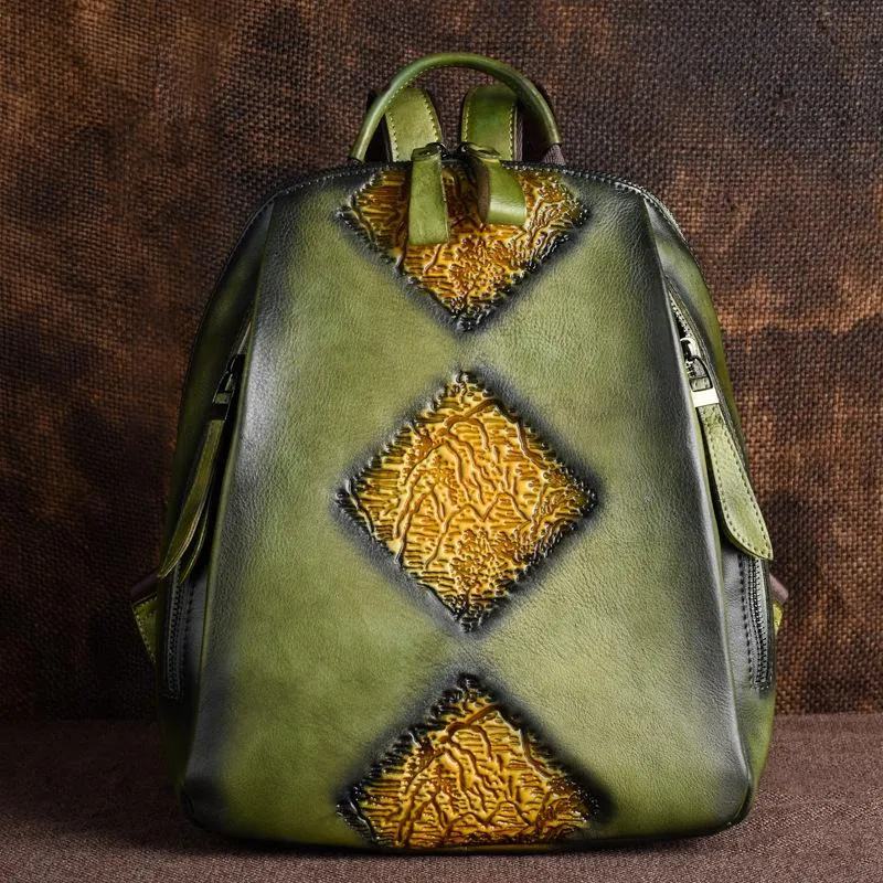 Regal Embossed Leather Backpack for Women - Black/Brown/Green/Maroon