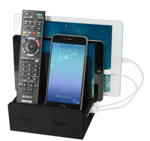 Remote phone compact   USB Powerstrip - Black Leatherette
