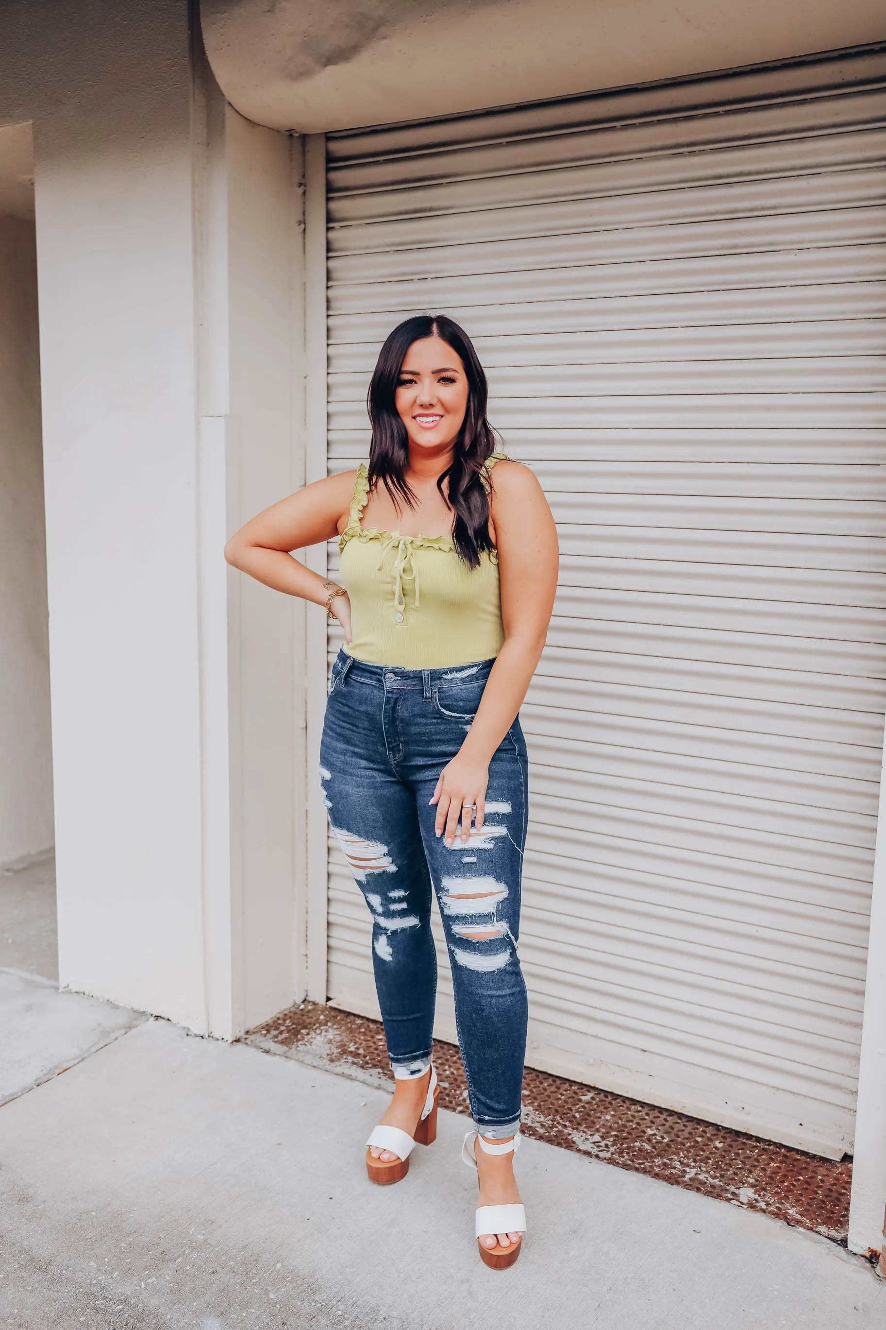 Reno Ruffle Strap Bodysuit - Sage