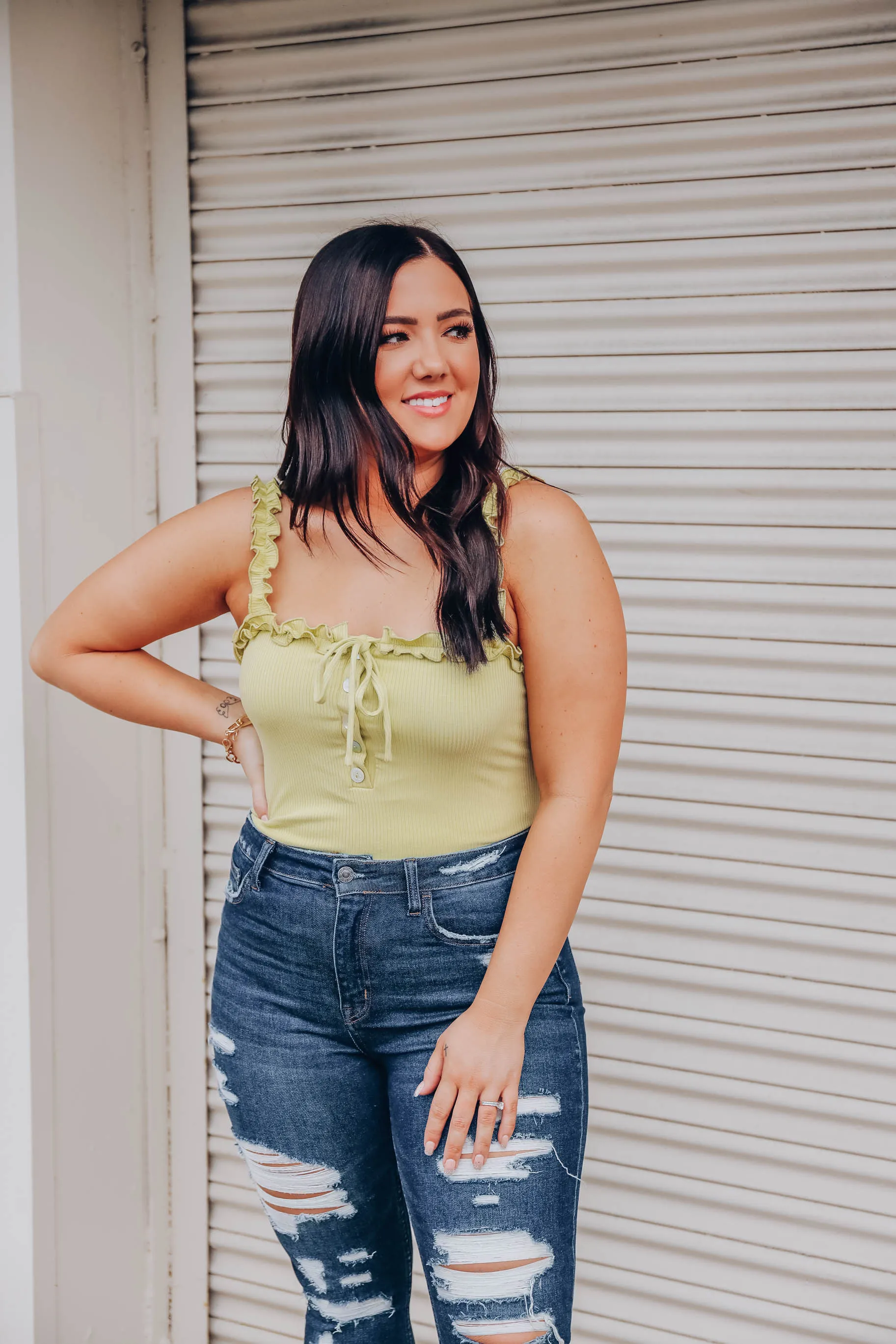 Reno Ruffle Strap Bodysuit - Sage