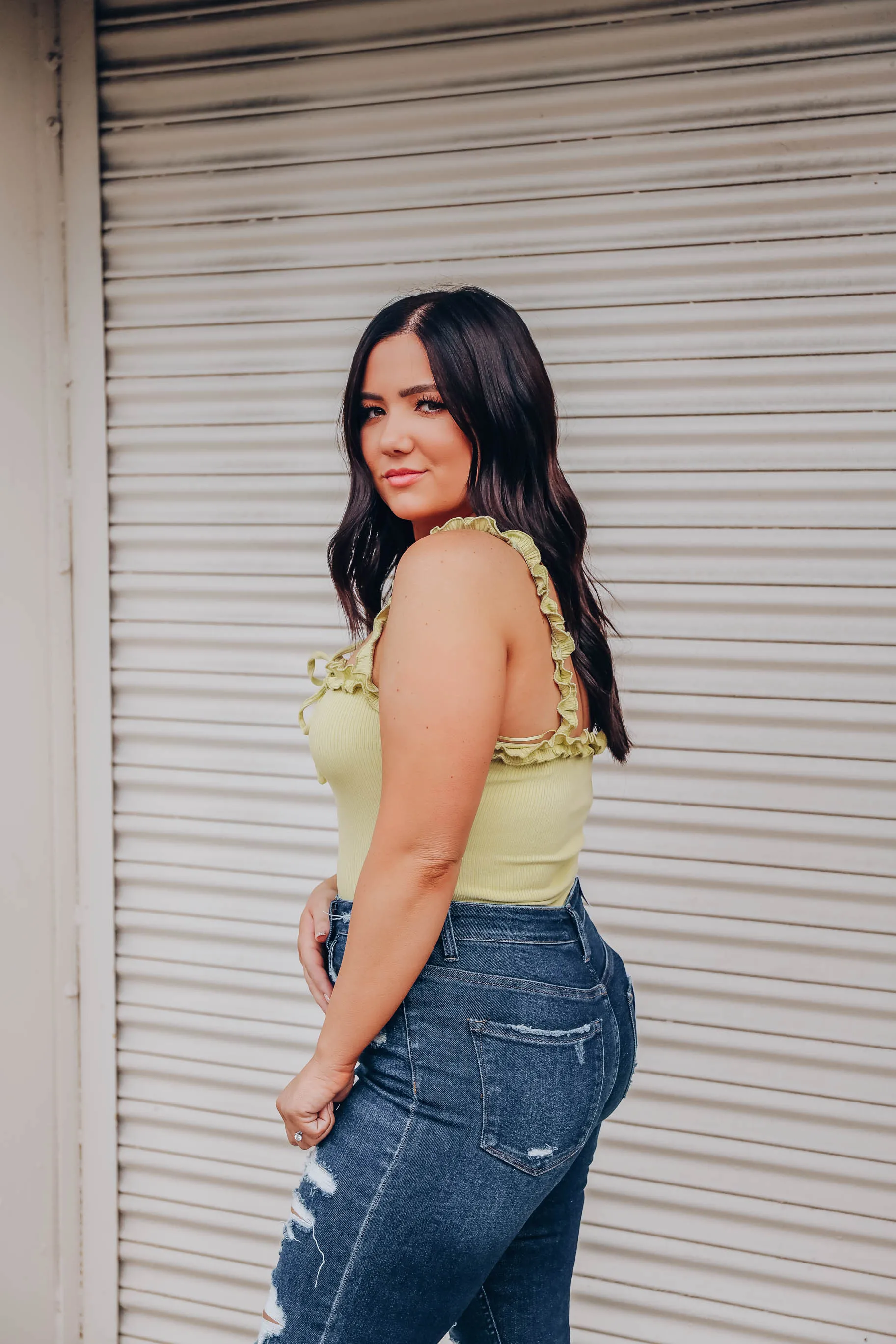 Reno Ruffle Strap Bodysuit - Sage