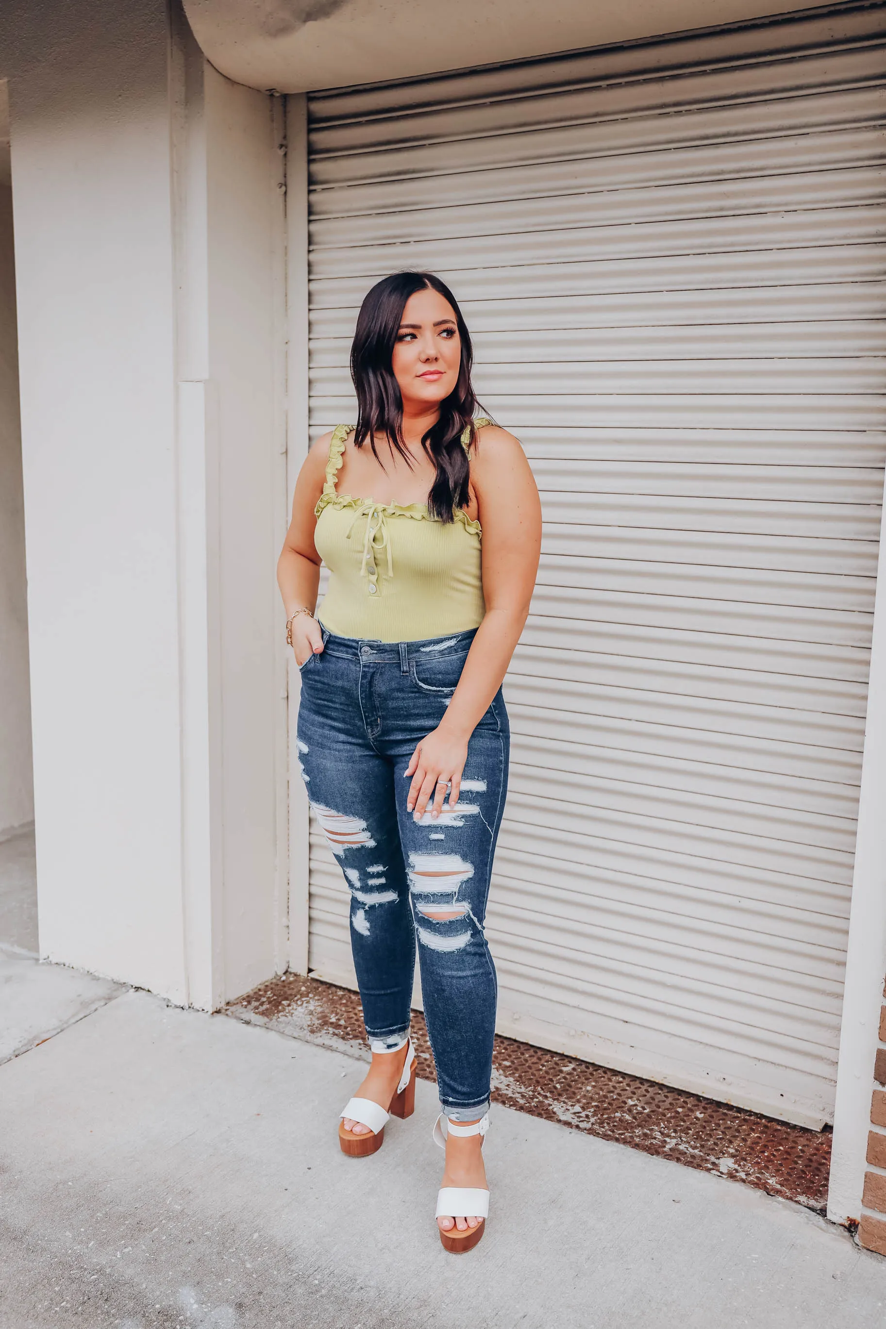 Reno Ruffle Strap Bodysuit - Sage