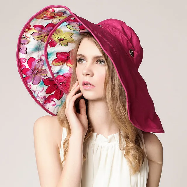 Reversible Large Printed Brim Foldable Sun Hat