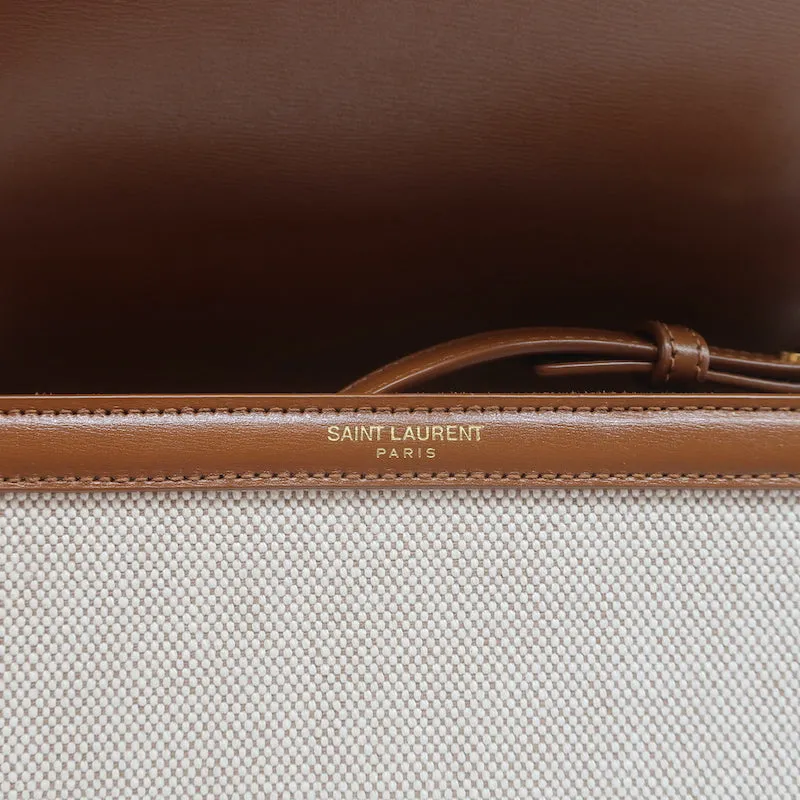 Saint Laurent Cassandra Medium Top Handle Bag Leather-Trim Canvas Crossbody NEW