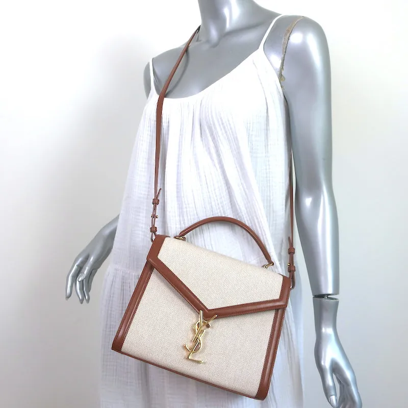 Saint Laurent Cassandra Medium Top Handle Bag Leather-Trim Canvas Crossbody NEW