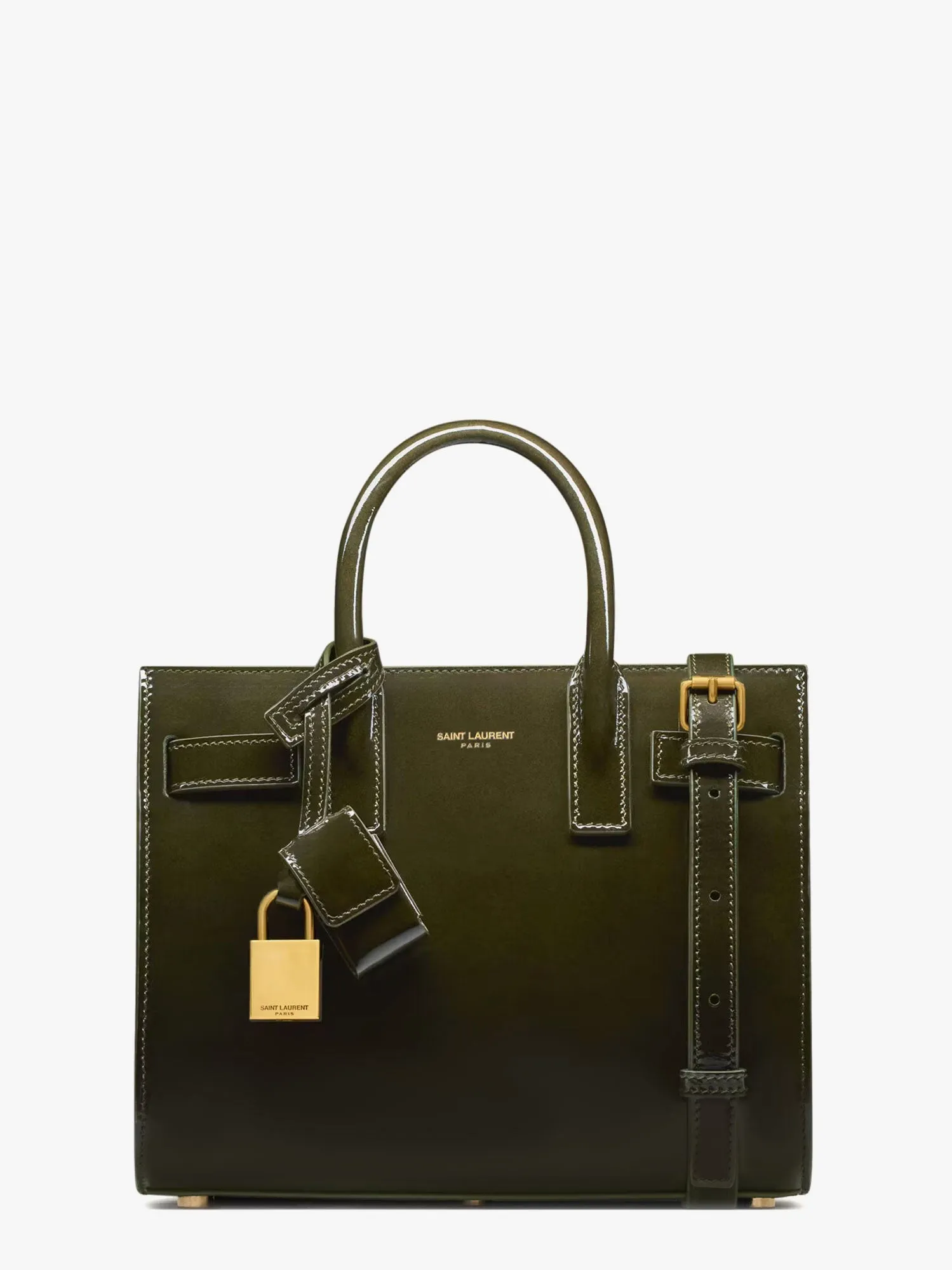 Saint Laurent Sac De Jour Nano Patent Leather Handbag With Metal Padlock