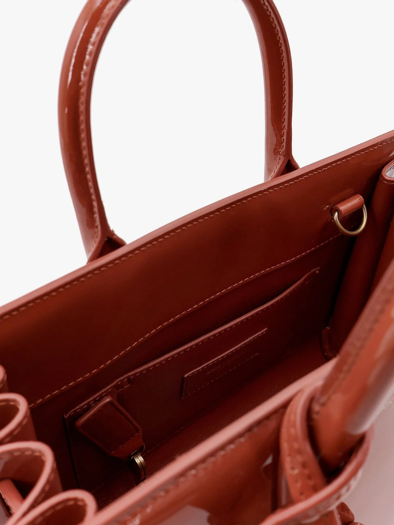 Saint Laurent Sac De Jour Nano Patent Leather Handbag With Metal Padlock
