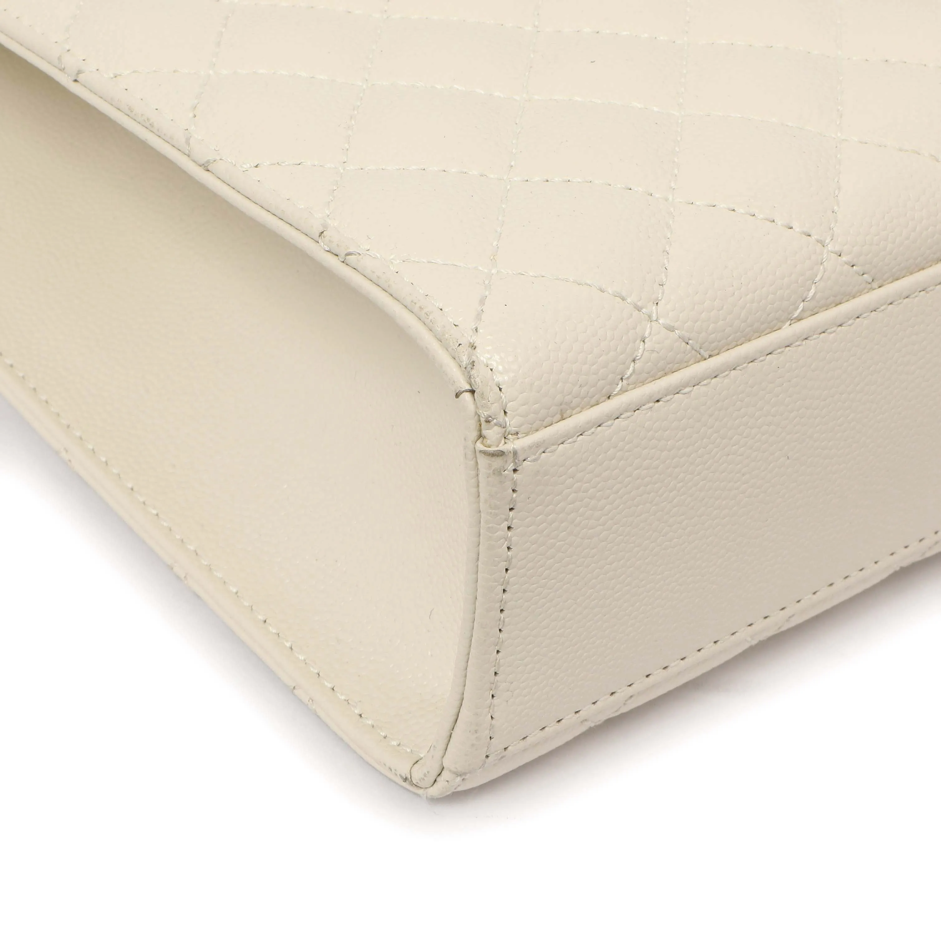 Saint Laurent White Grain De Poudre Matelasse Chevron Large Triquilt Monogram Satchel