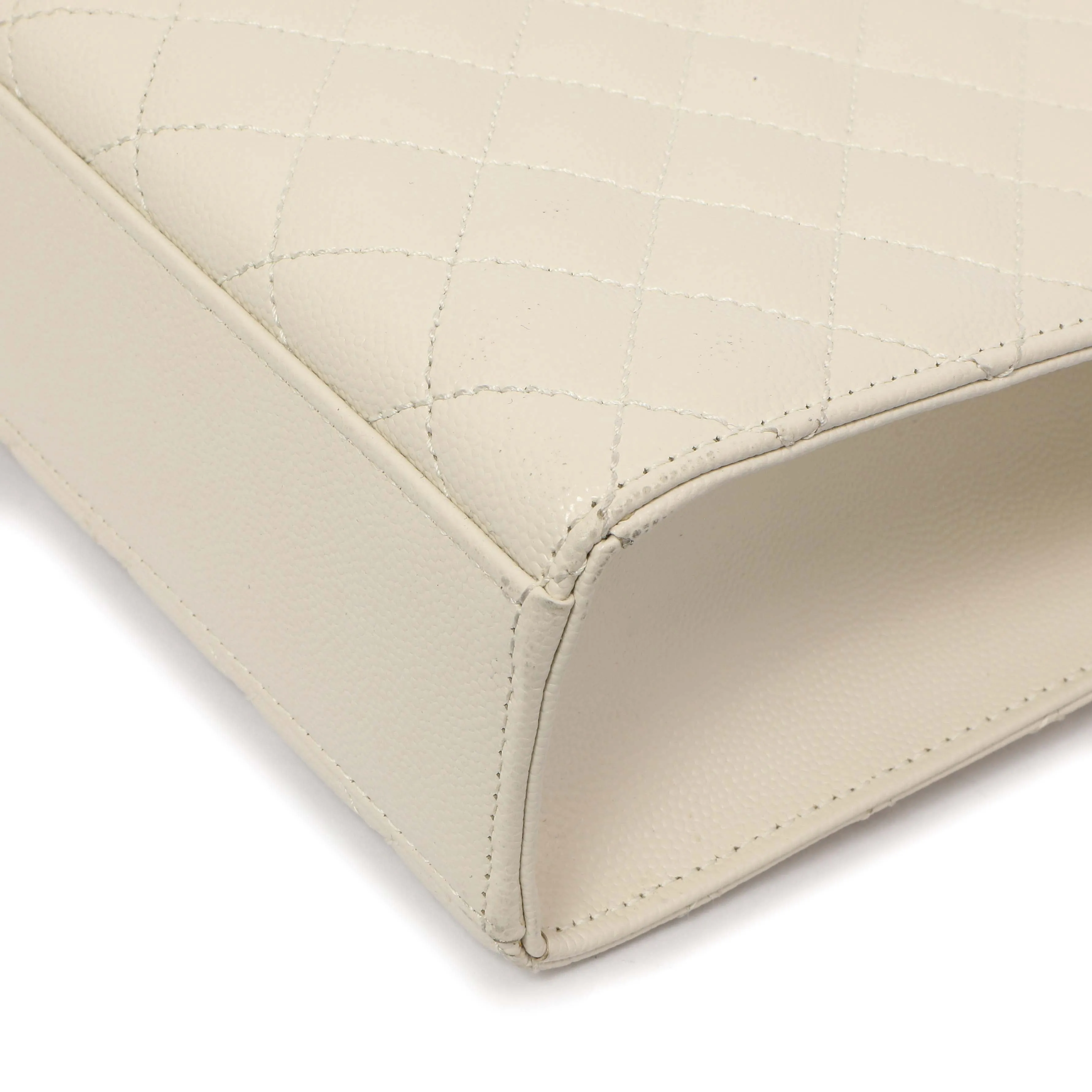 Saint Laurent White Grain De Poudre Matelasse Chevron Large Triquilt Monogram Satchel