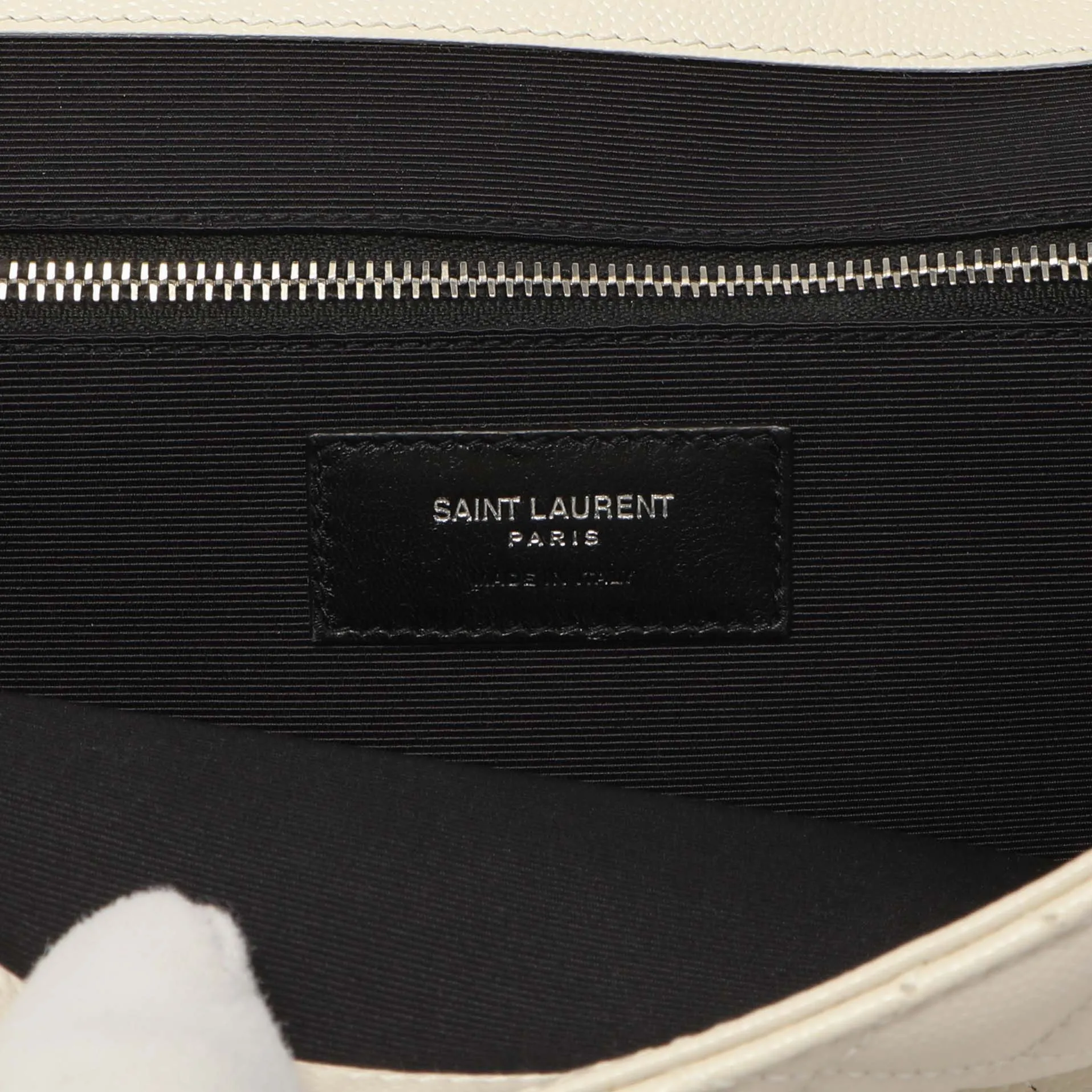 Saint Laurent White Grain De Poudre Matelasse Chevron Large Triquilt Monogram Satchel