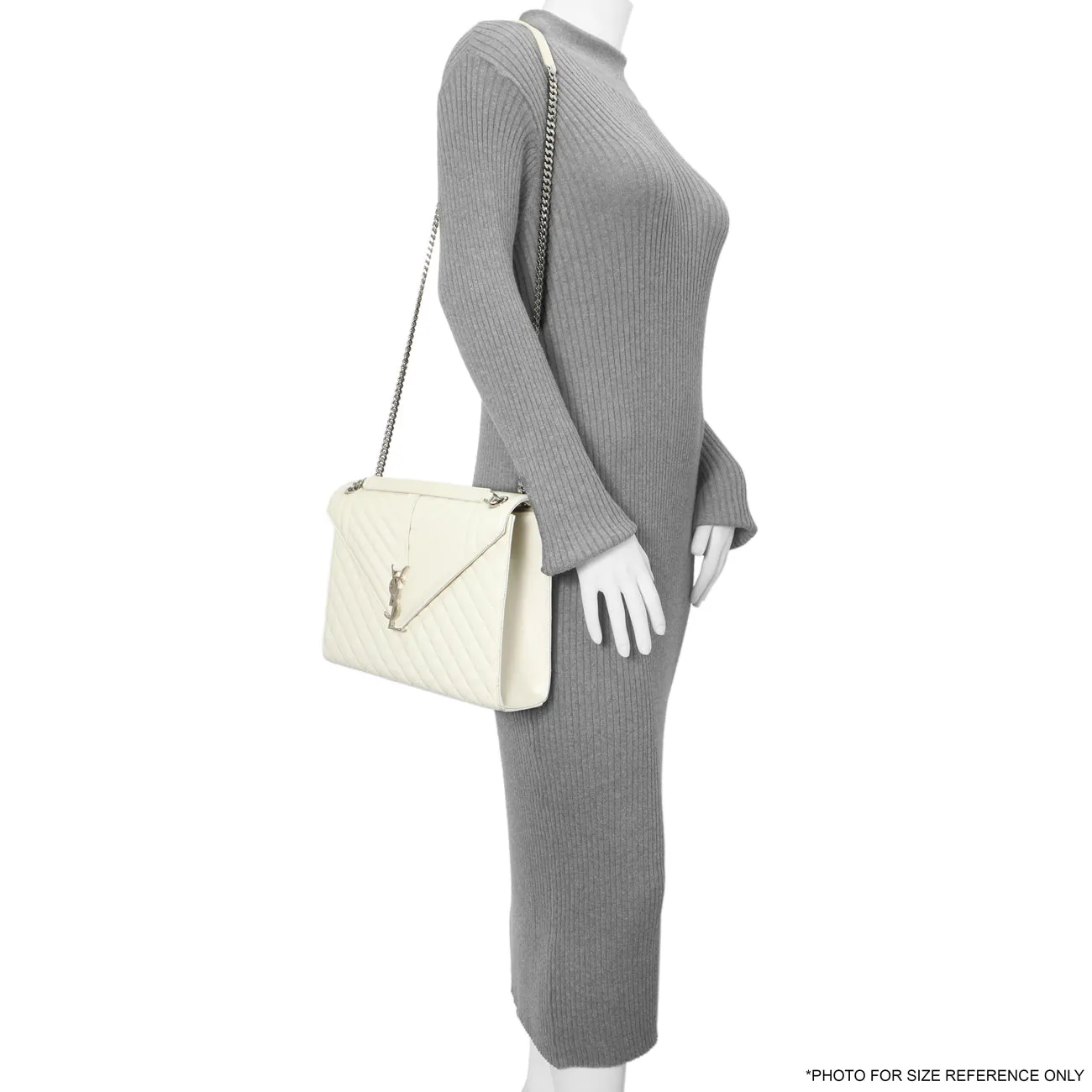 Saint Laurent White Grain De Poudre Matelasse Chevron Large Triquilt Monogram Satchel