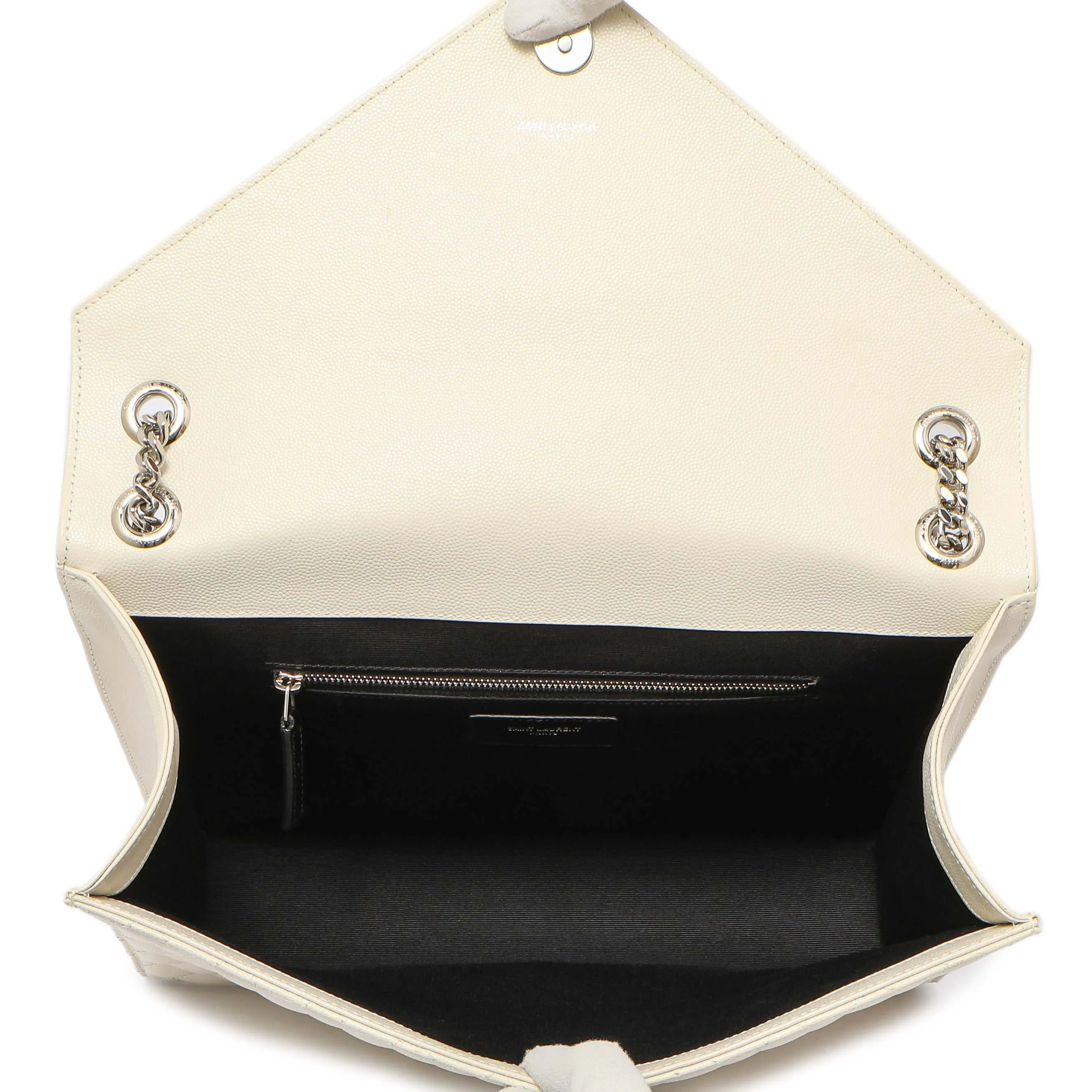 Saint Laurent White Grain De Poudre Matelasse Chevron Large Triquilt Monogram Satchel