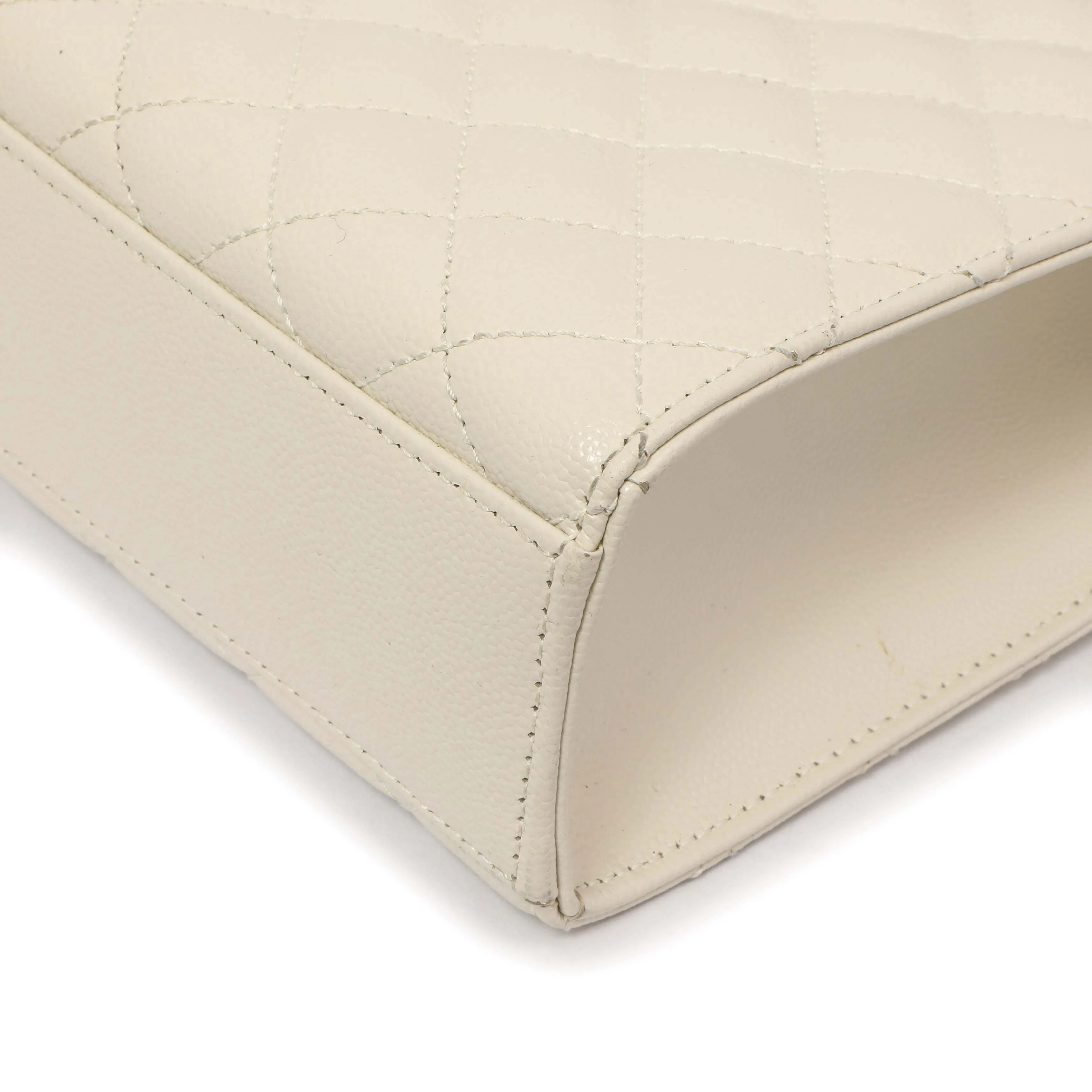 Saint Laurent White Grain De Poudre Matelasse Chevron Large Triquilt Monogram Satchel