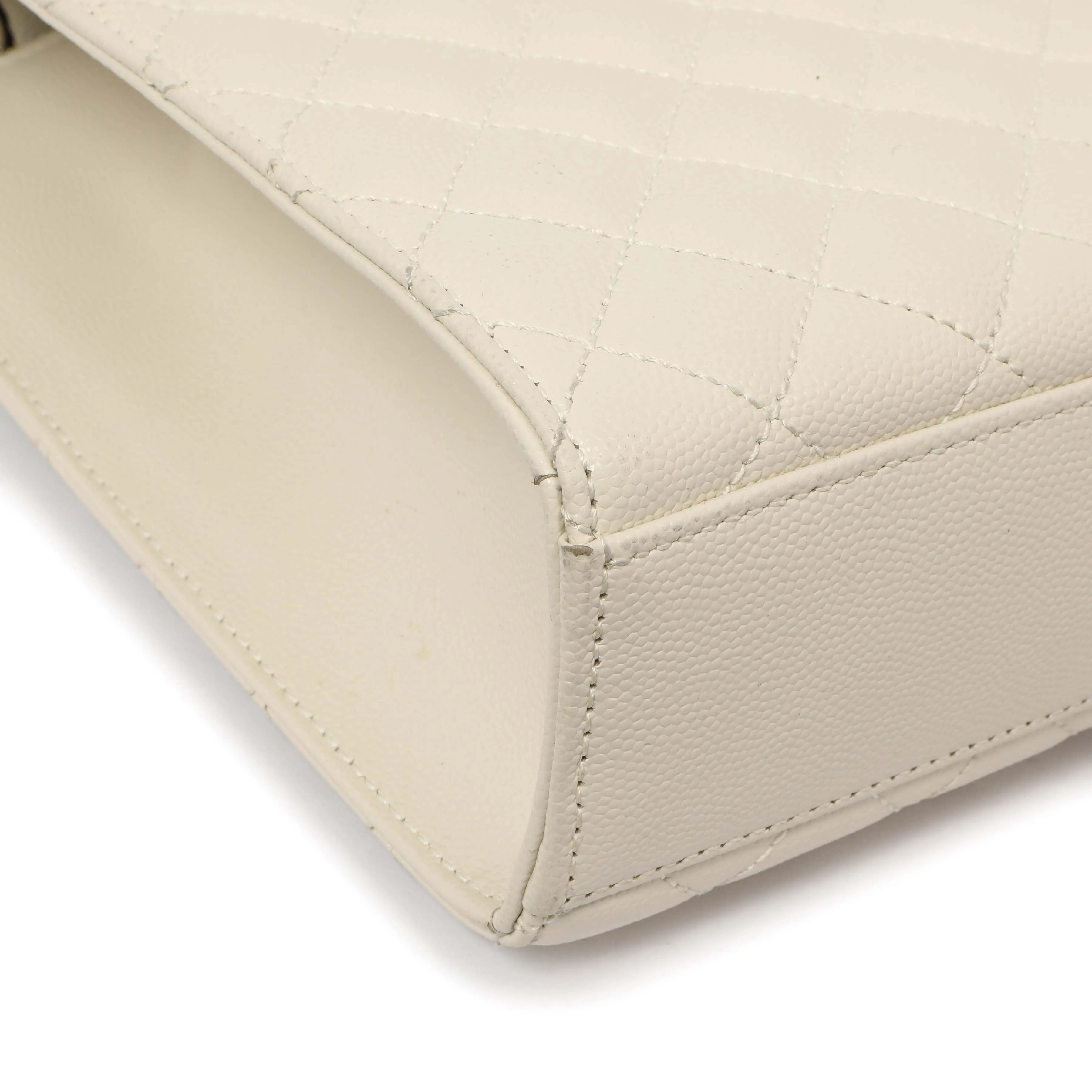 Saint Laurent White Grain De Poudre Matelasse Chevron Large Triquilt Monogram Satchel