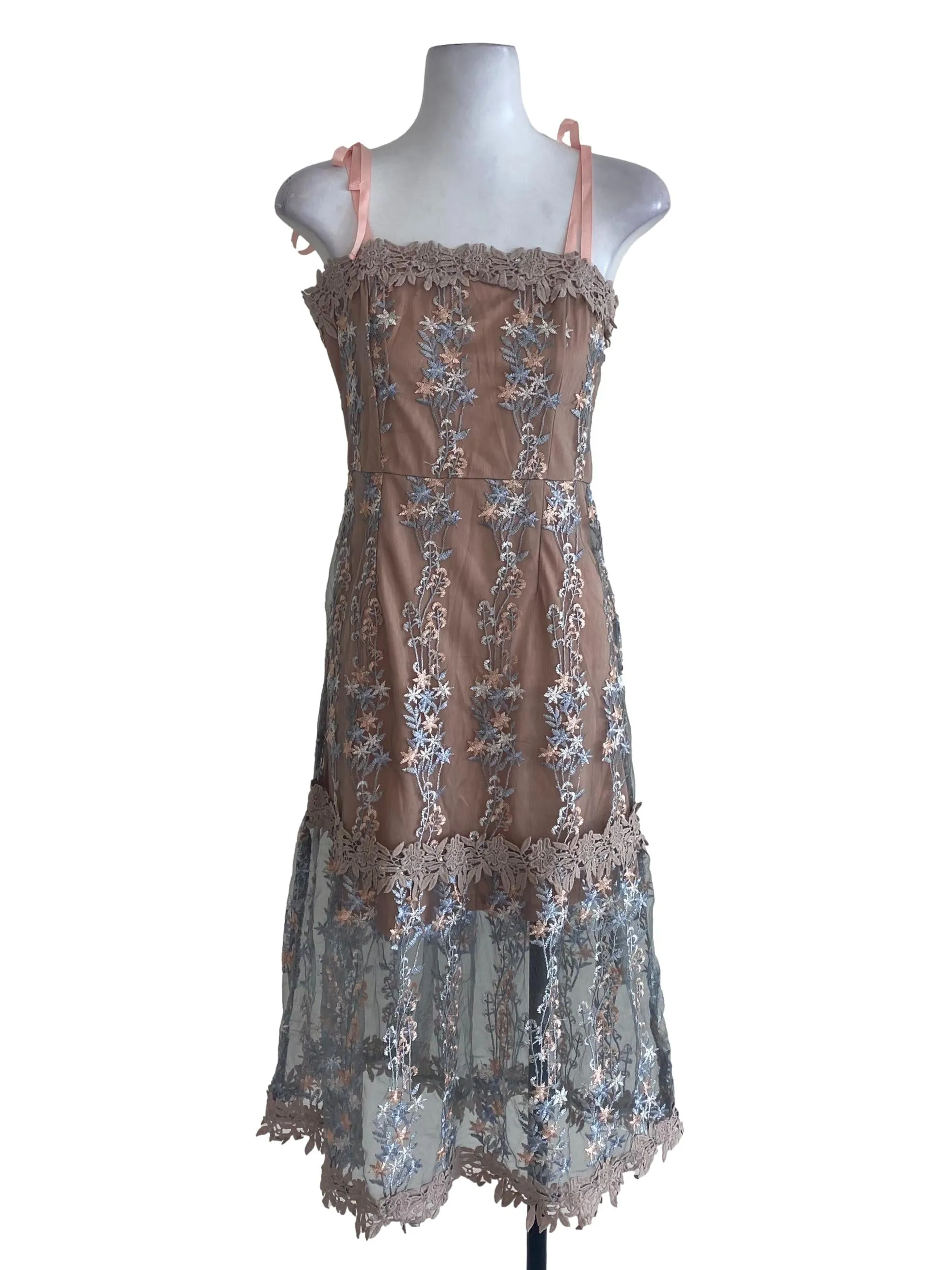 Salmon Grey Laced Dress
