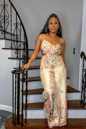 SATIN FLORAL PRINT JUMPSUIT