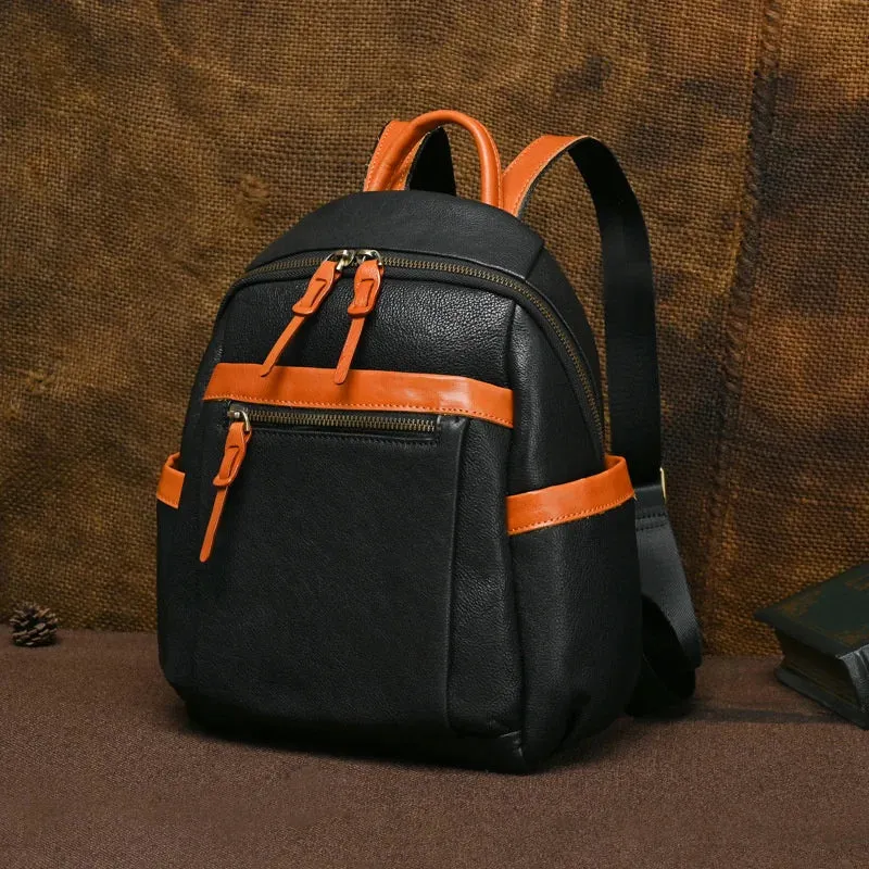 Scarlet Zipper-Shut Uptown Leather Backpack - Black/Brown - One Size