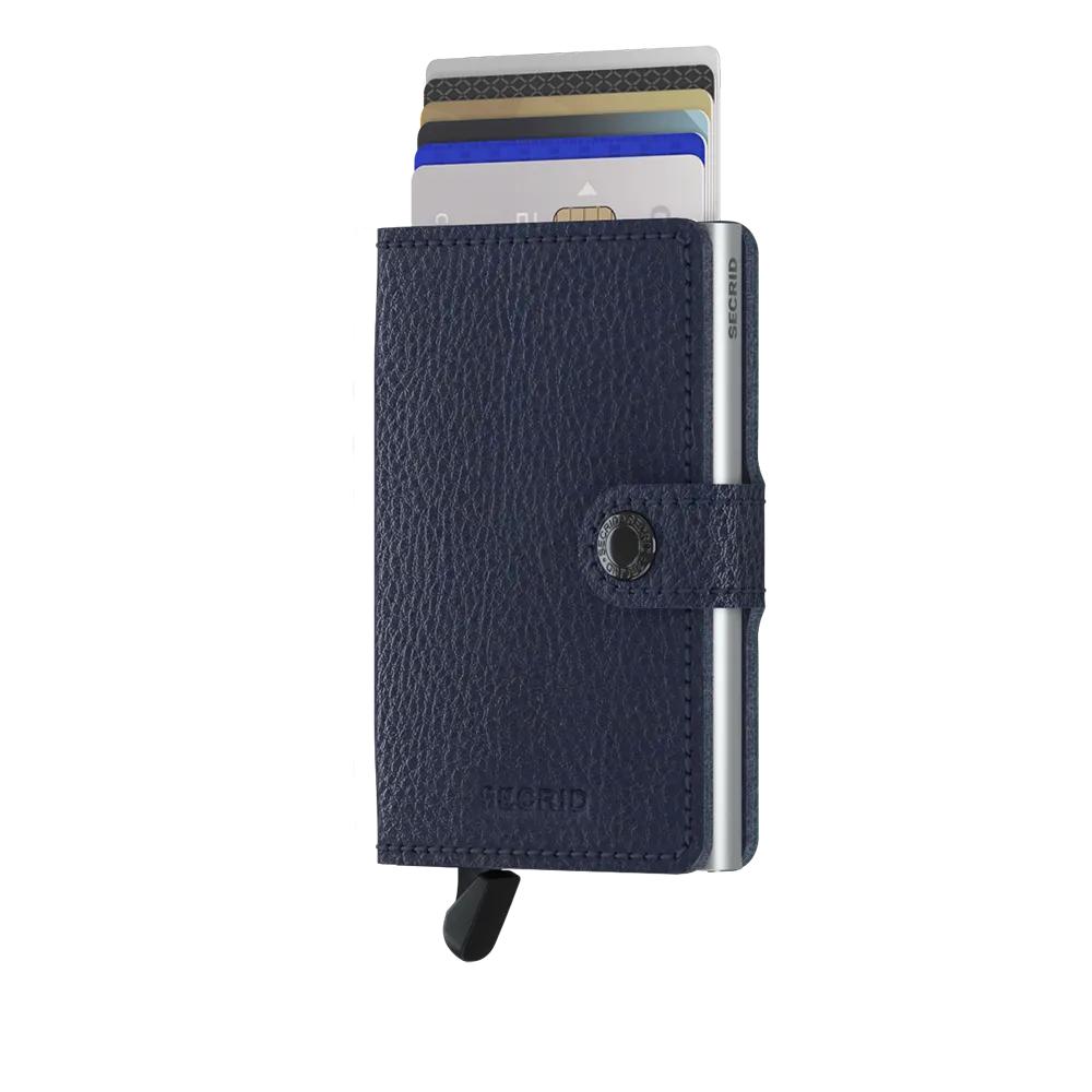 SECRID Miniwallet Leather - Veg Tanned Navy-Silver