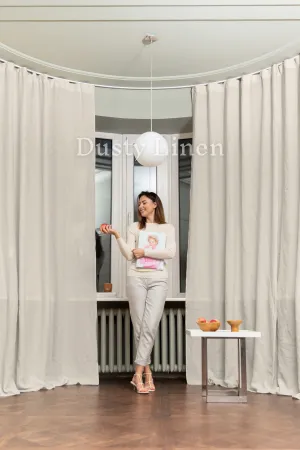Set of 2 linen curtains (Density: 175 g/m2) in Cream color