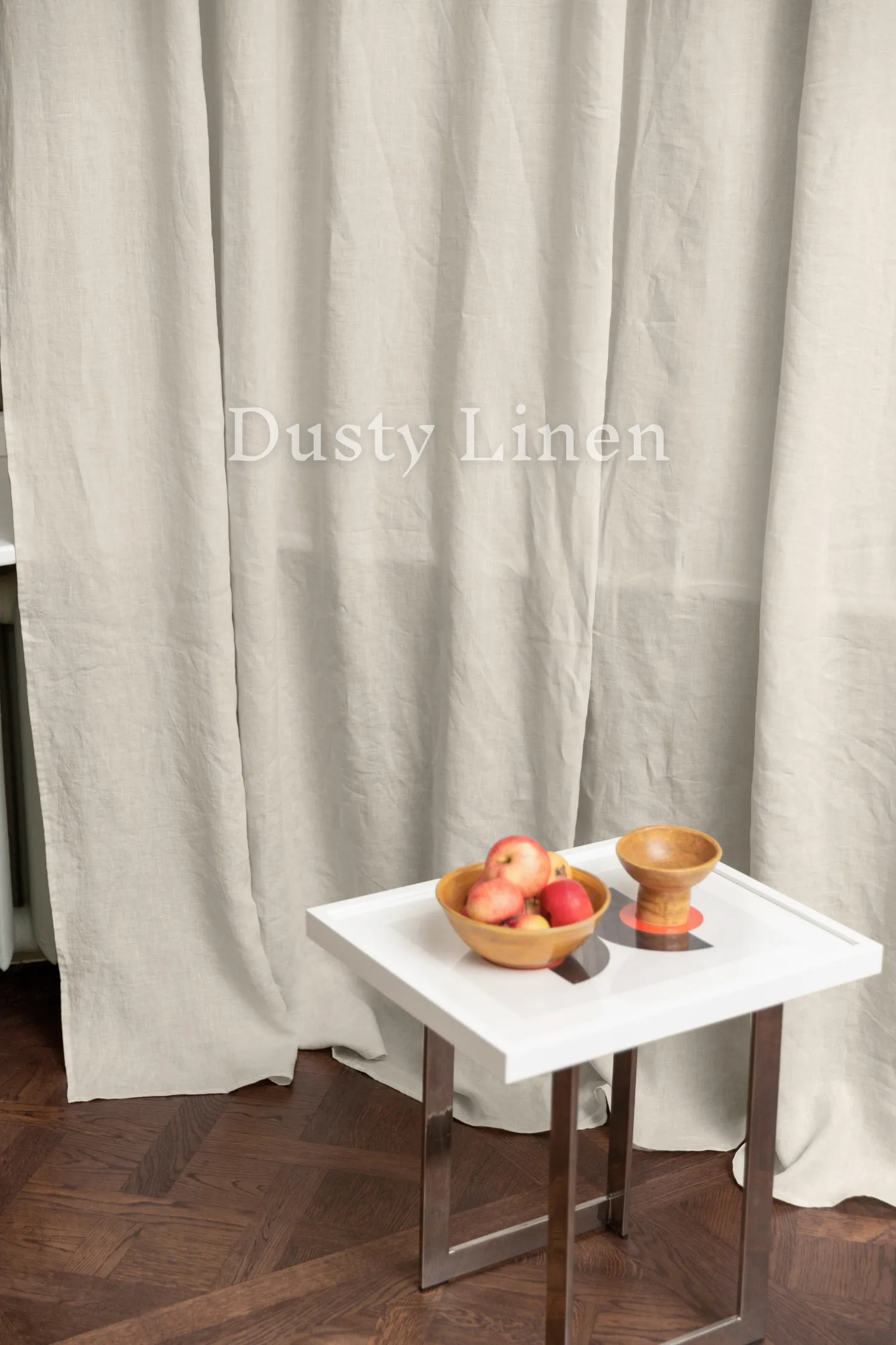 Set of 2 linen curtains (Density: 175 g/m2) in Cream color