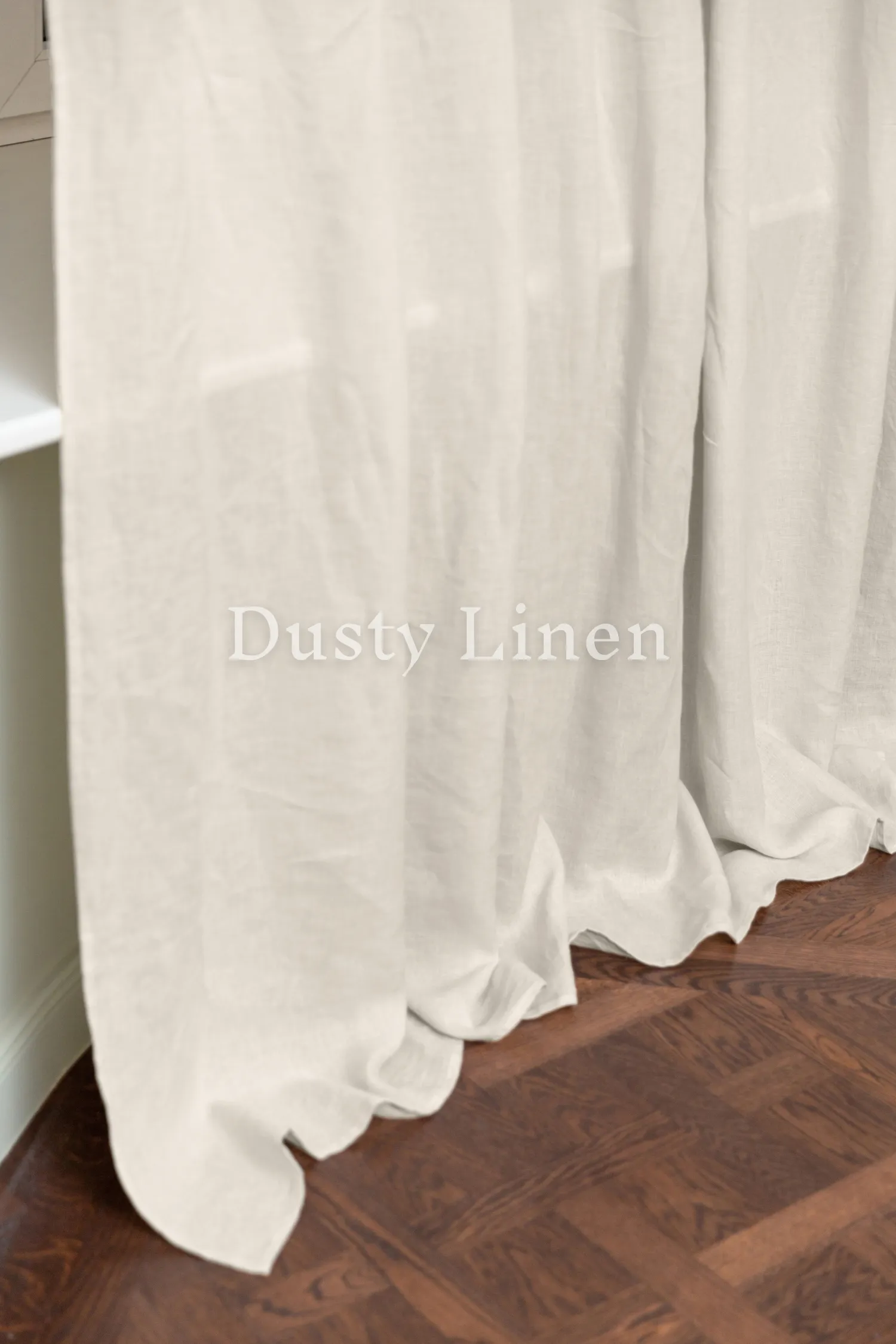 Set of 2 linen curtains (Density: 175 g/m2) in Cream color