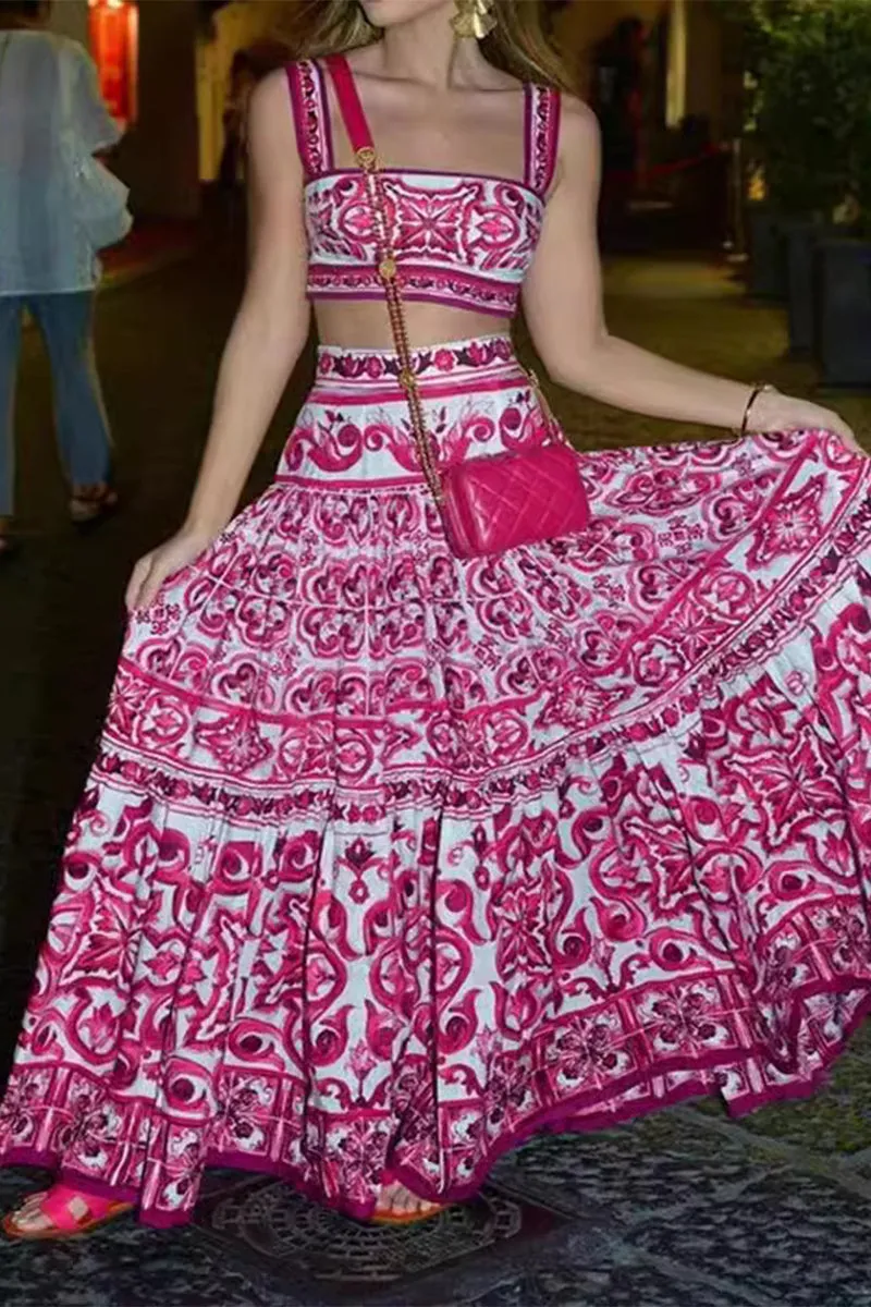 Sexy Geometric Print Square Neck Sleeveless Two Pieces