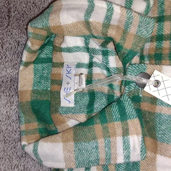 SHE   SKY Pine Green Plaid Lightweight Fleece Shacket