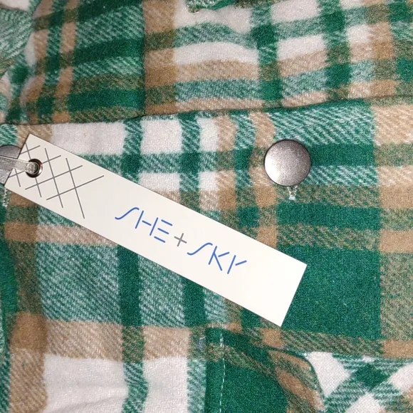 SHE   SKY Pine Green Plaid Lightweight Fleece Shacket