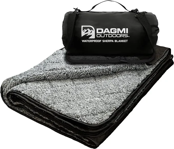 Sherpa Waterproof Outdoor Blanket. Large Sherpa Stadium & Camping Blankets for Cold Weather. Perfect for Picnic, Concerts, Grass, Car, Boat. Windproof, Extra Warm, Machine Washable.