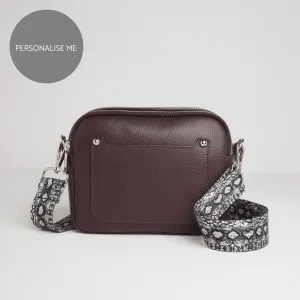 Sienna Crossbody Bag in Burgundy with Snake Print Strap