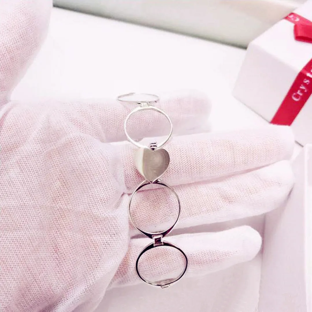 Silver 2 In 1 Retractable Heart Ring Bracelet