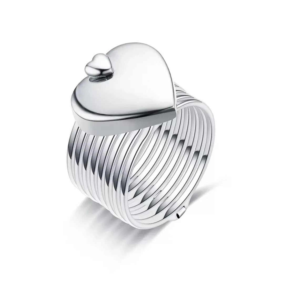 Silver 2 In 1 Retractable Heart Ring Bracelet