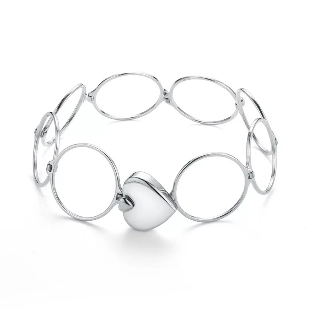 Silver 2 In 1 Retractable Heart Ring Bracelet