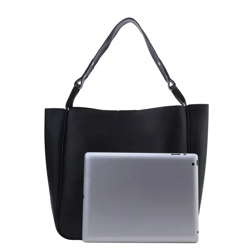 Simple Women Bucket Shoulder Bags New Solid Color Handbags Retro Large Capacity Tote Bags Large Capacity