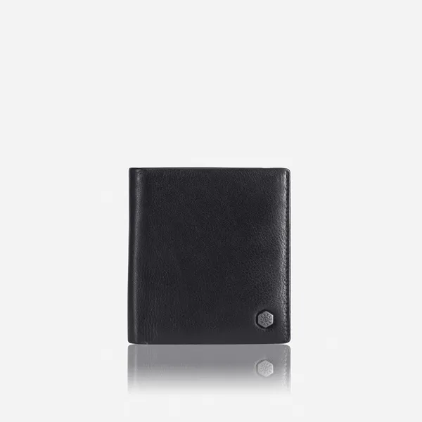 SLIM BIFOLD CARD HOLDER WITH COIN, SOFT BLACK