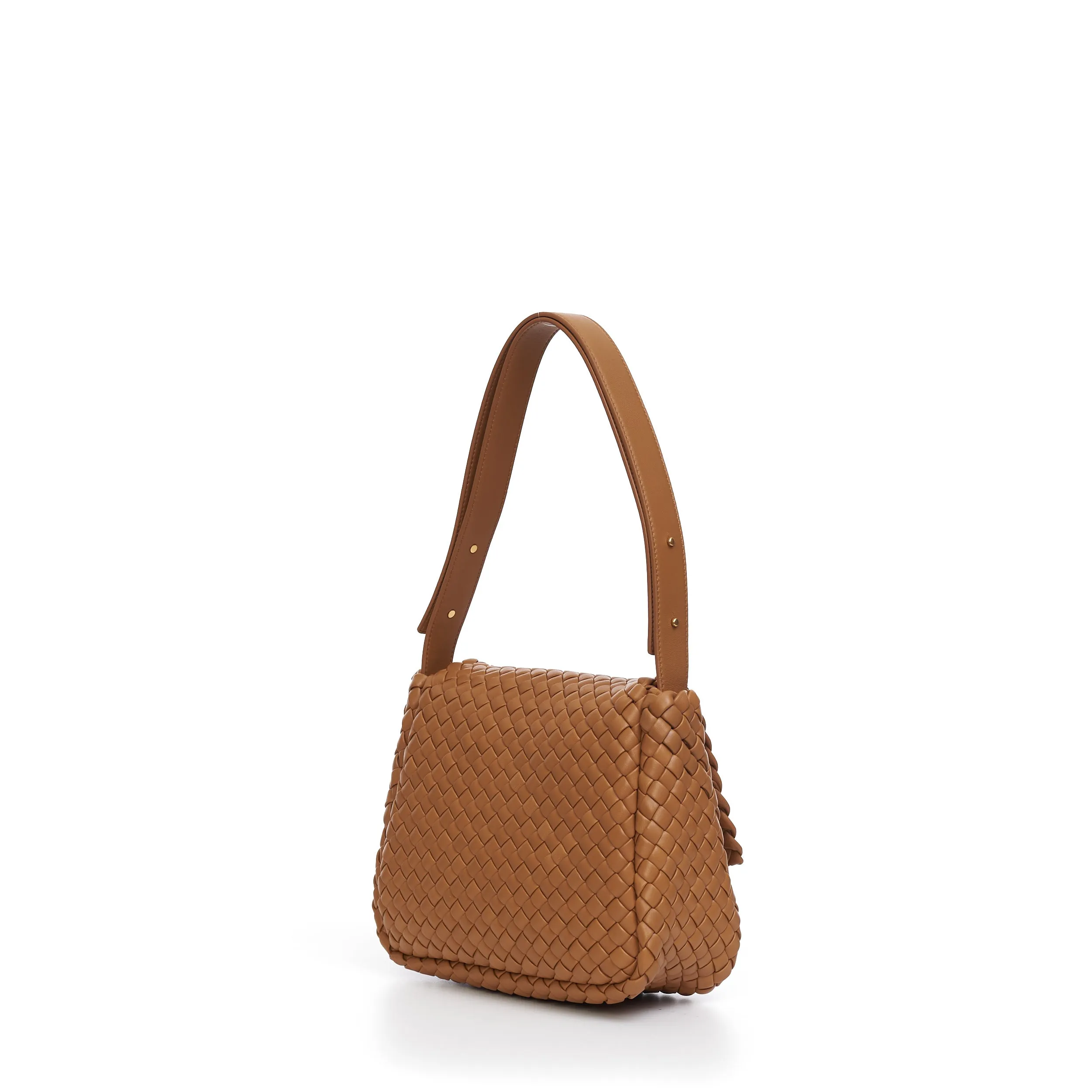 Small Cobble Shoulder Bag In Caramel Padded Intreccio Leather