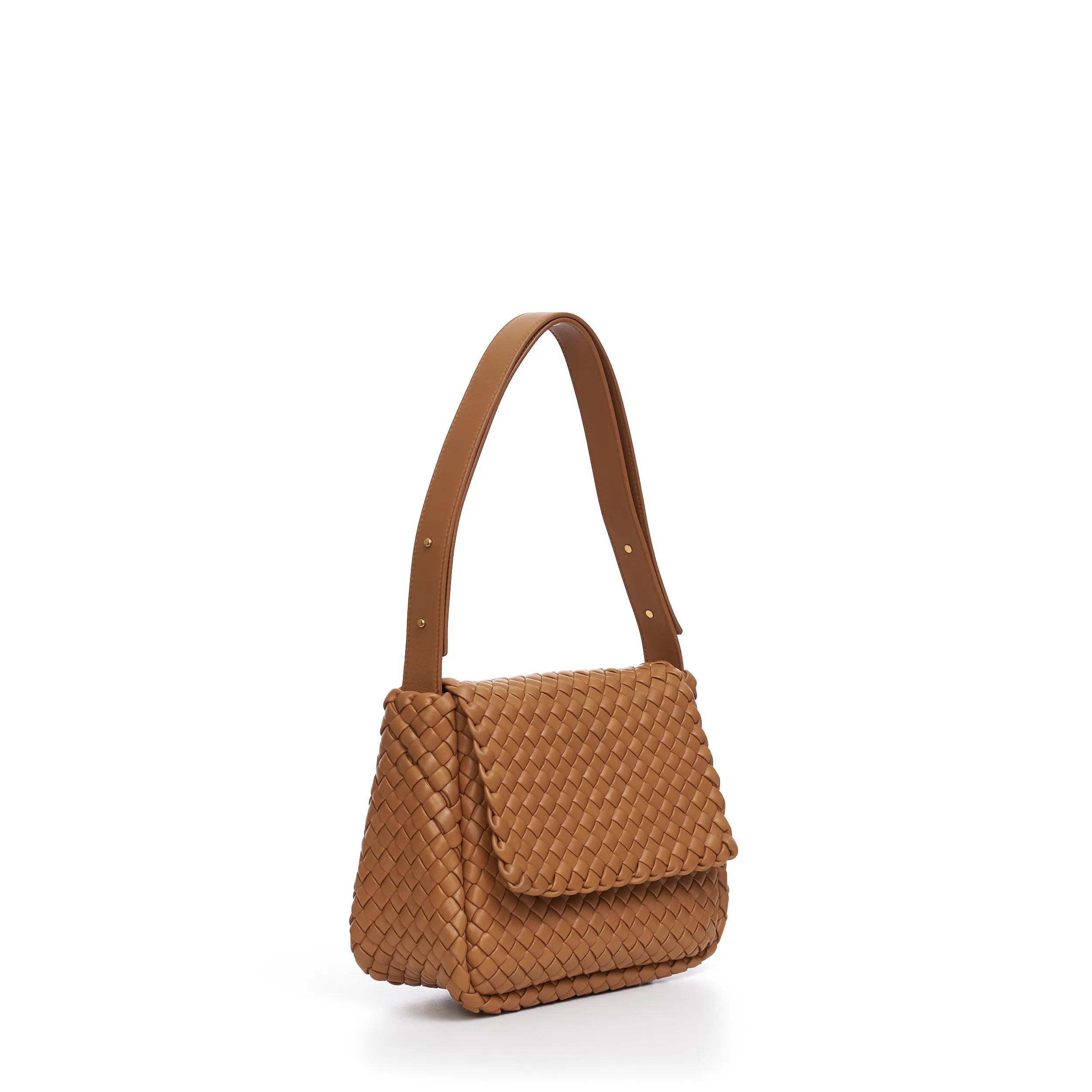 Small Cobble Shoulder Bag In Caramel Padded Intreccio Leather