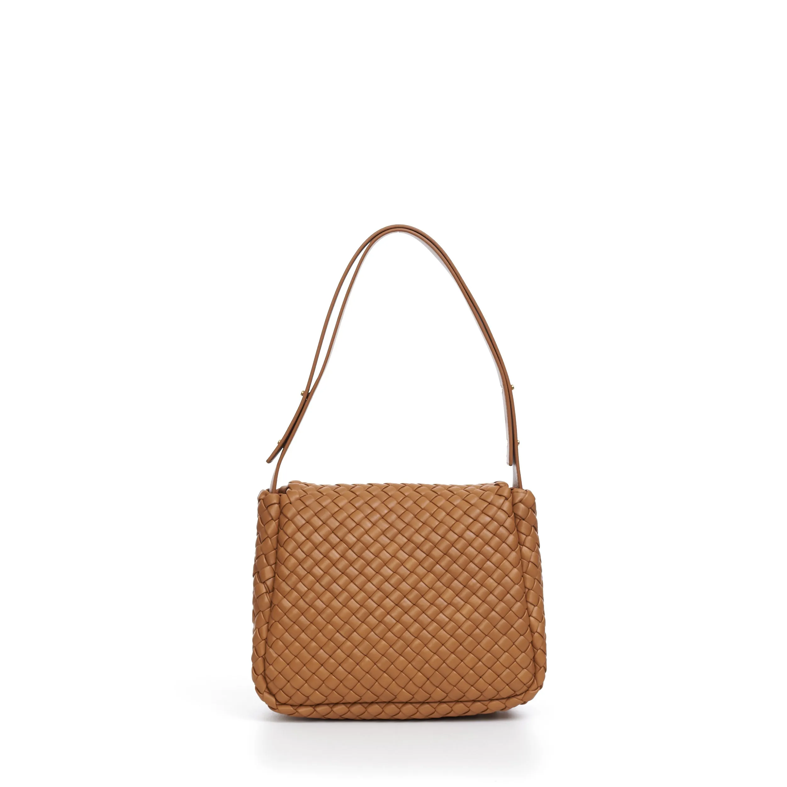 Small Cobble Shoulder Bag In Caramel Padded Intreccio Leather