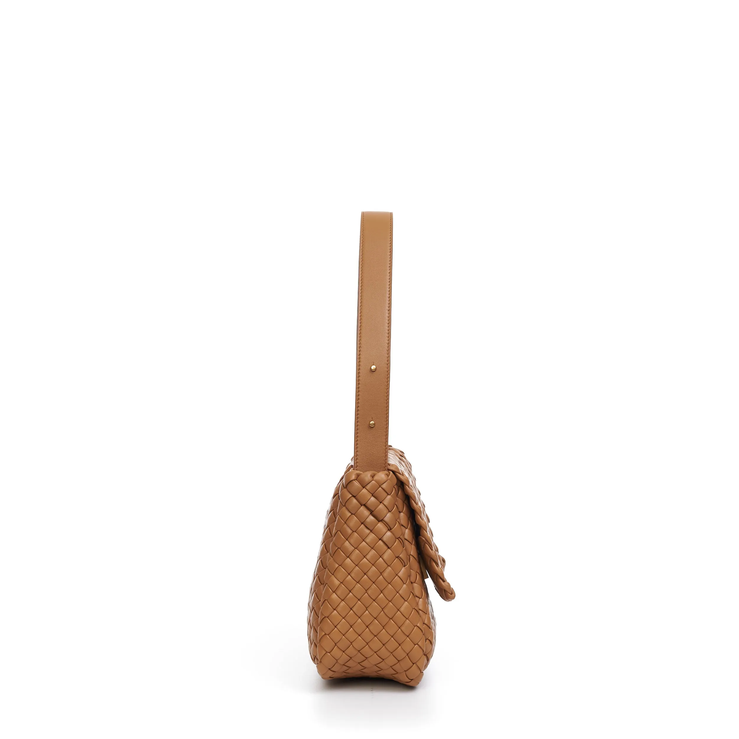 Small Cobble Shoulder Bag In Caramel Padded Intreccio Leather