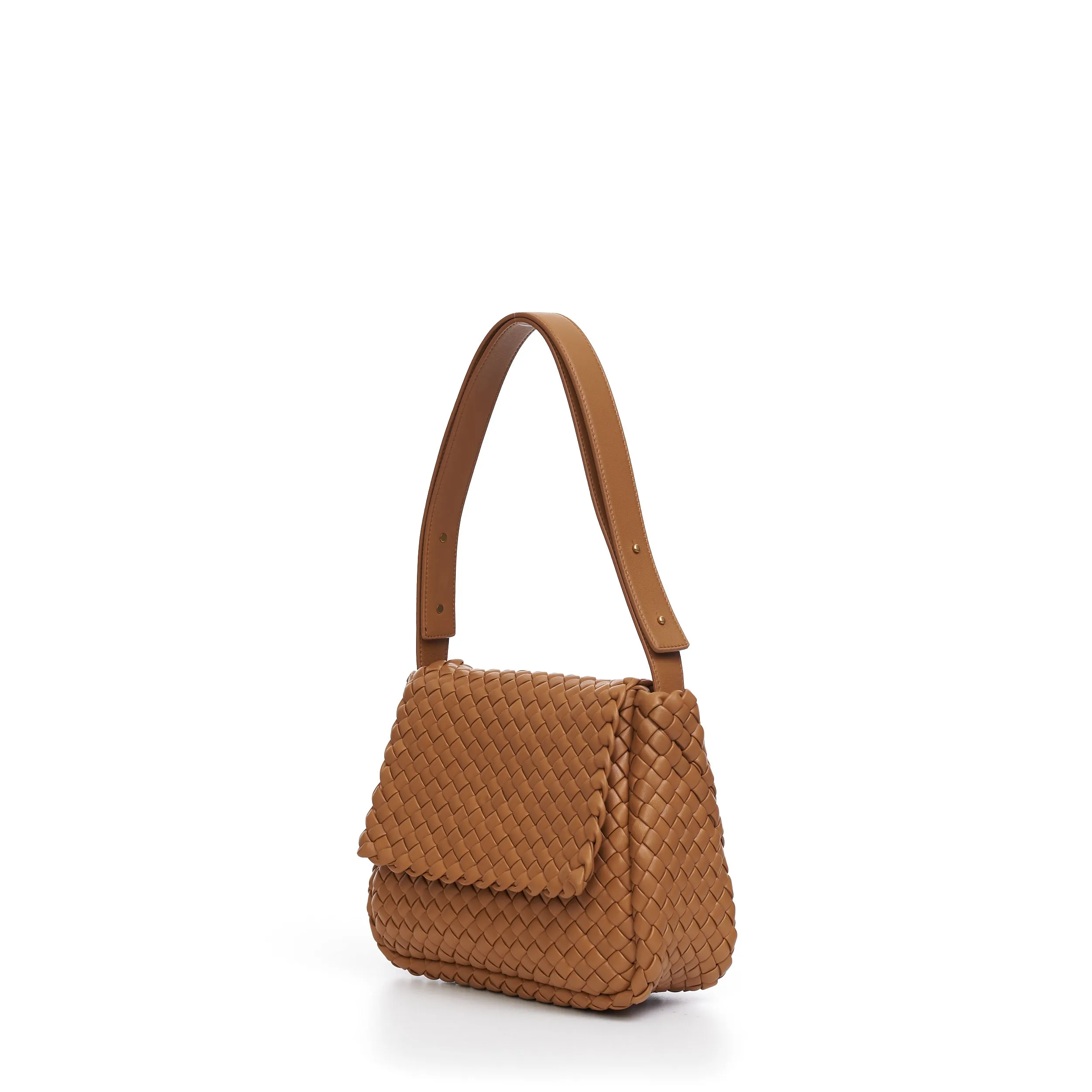 Small Cobble Shoulder Bag In Caramel Padded Intreccio Leather