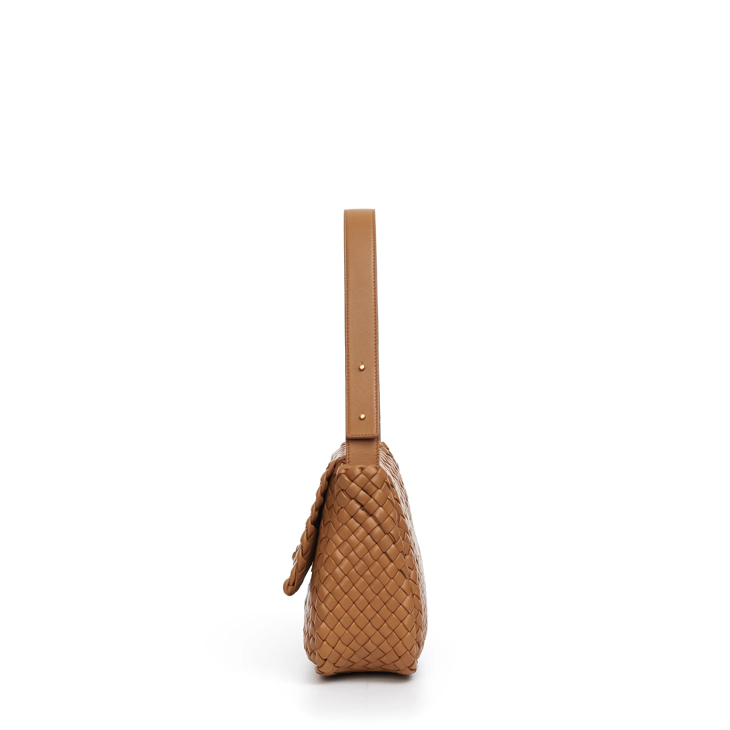Small Cobble Shoulder Bag In Caramel Padded Intreccio Leather