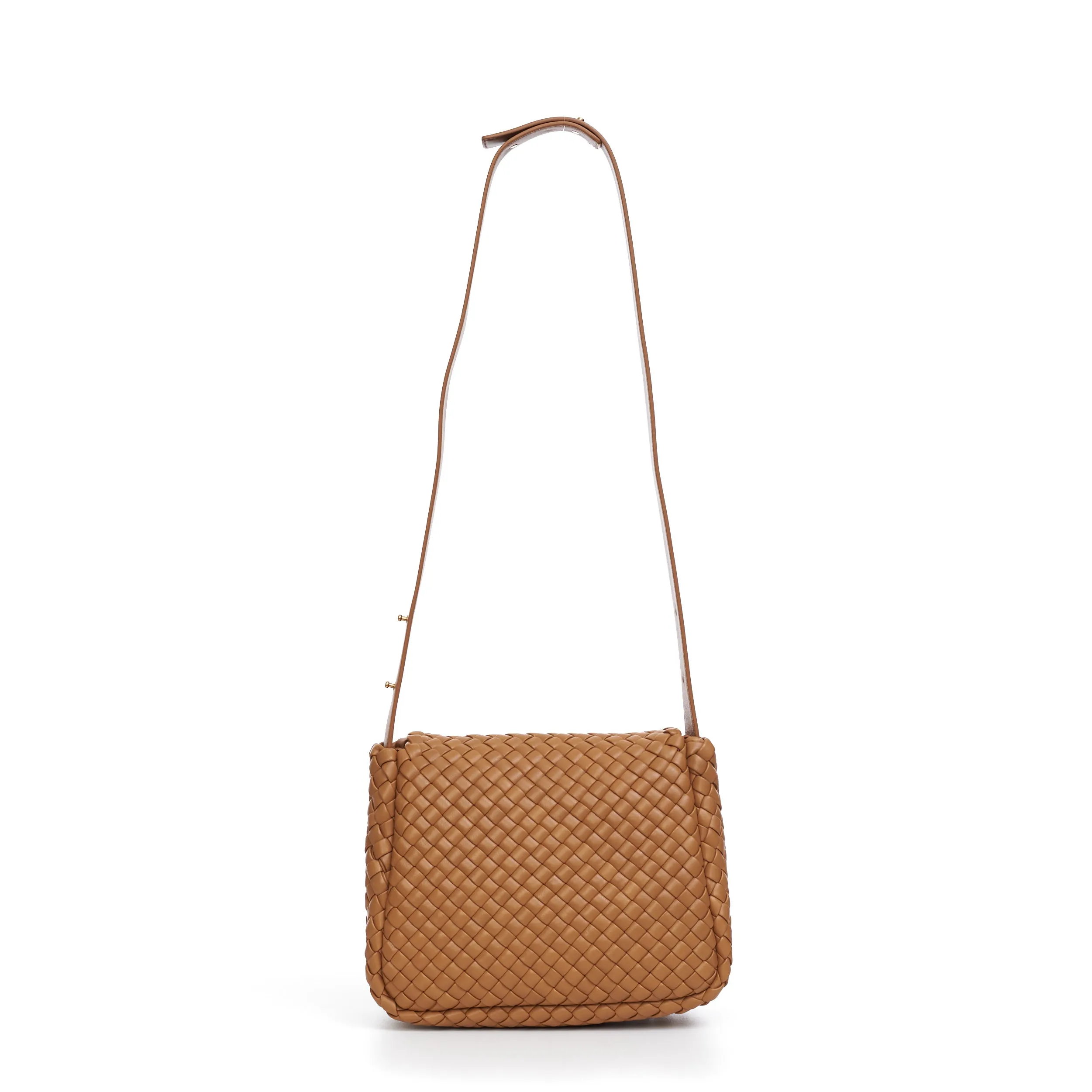 Small Cobble Shoulder Bag In Caramel Padded Intreccio Leather