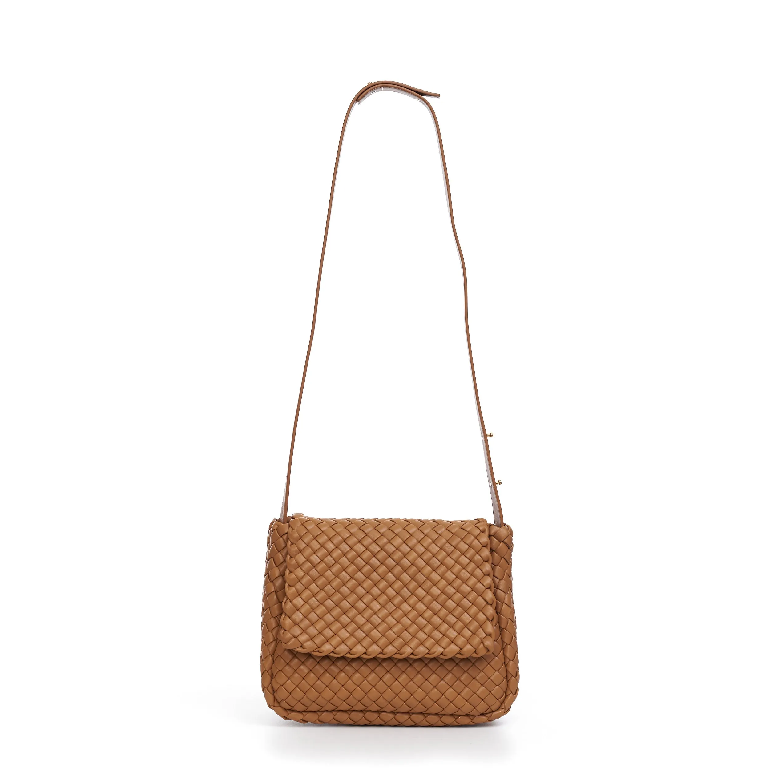 Small Cobble Shoulder Bag In Caramel Padded Intreccio Leather