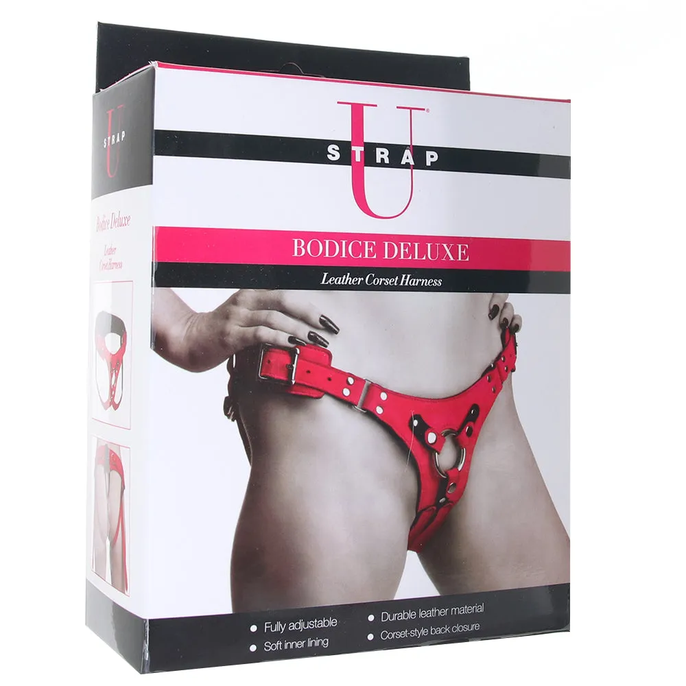 Strap U Bodice Deluxe Leather Corset Harness in Pink