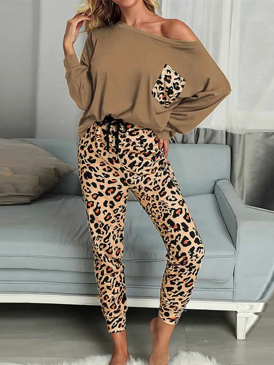 Stunncal Leopard Pocket Off-shoulder Two Sets